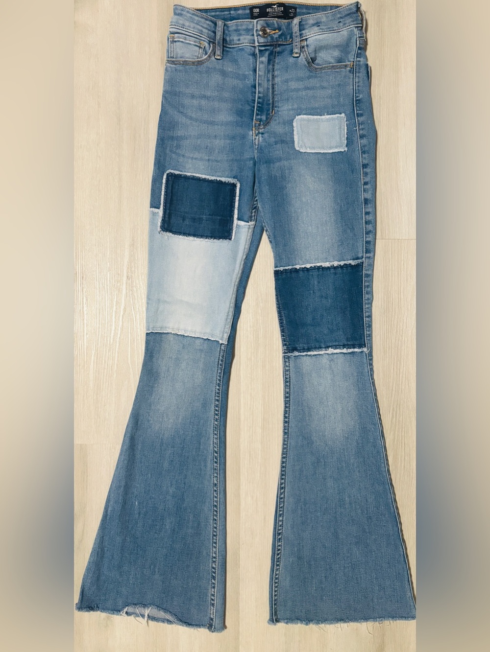Hollister Vintage Blue Wash High-Rise stretch Flare Patchwork Jeans W23 L31